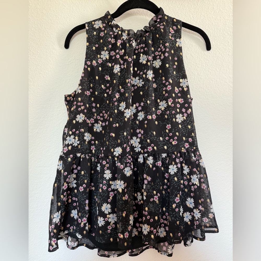 LOFT Black Floral Peplum Blouse